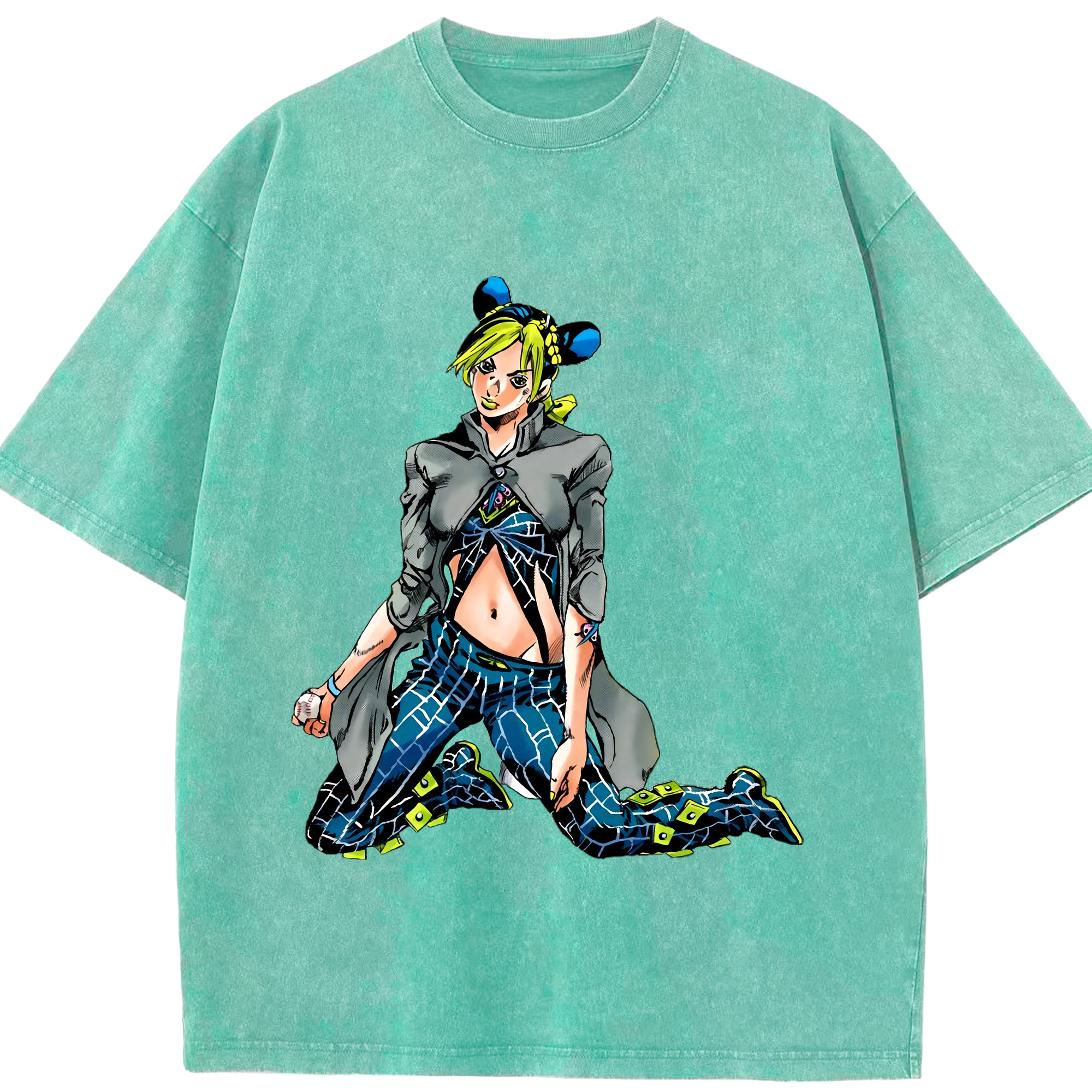 （画像用） "ジョジョの奇妙な冒険 くうじょう ジョリーン JoJo's Bizarre Adventure Jolyne Cujoh " 綿100% ヴィンテージ風 半袖Tシャツ（フロントプリント）